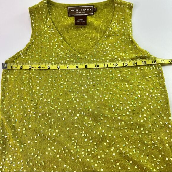 Double D Ranch Sequin Tank Top Linen Knit Blend Sleeveless V-Neck Green XS - Picture 8 of 9